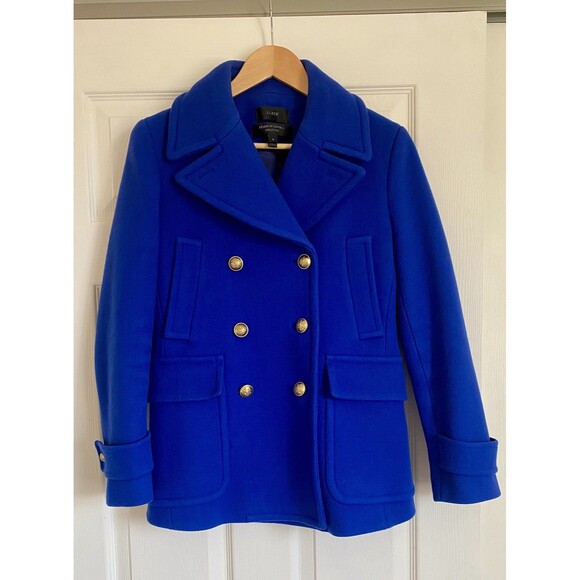 J.Crew Wool Stadium Cloth by Nello Gori Majesty Peacoat Coat Cobalt Blue sz 6 - Picture 2 of 7